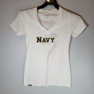 Navy Jansport Womens T-Shirt White V-Neck Size Large